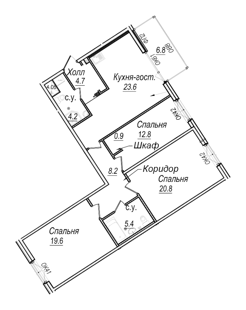 3-комнатная квартира 102.2 м², 6/8 эт., Комплекс апартаментов «Meltzer Hall»